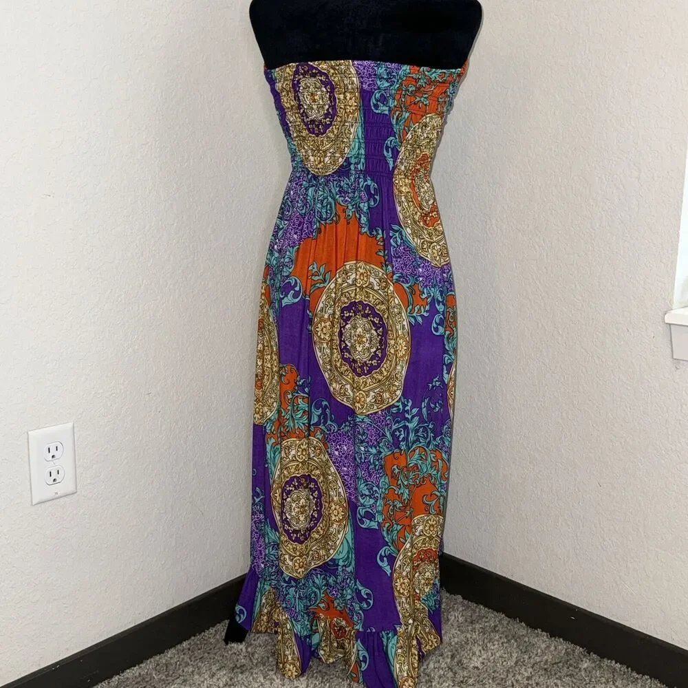 Shui Si Qing Fit & Flare Dress Women's Medium Multicolor Floral Off The Shoulder